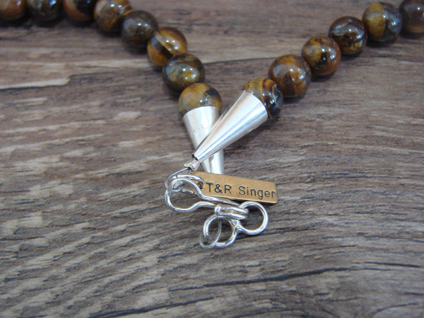 Native American Sterling Silver & Tiger Eye 18" Gemstone Necklace by Singer
