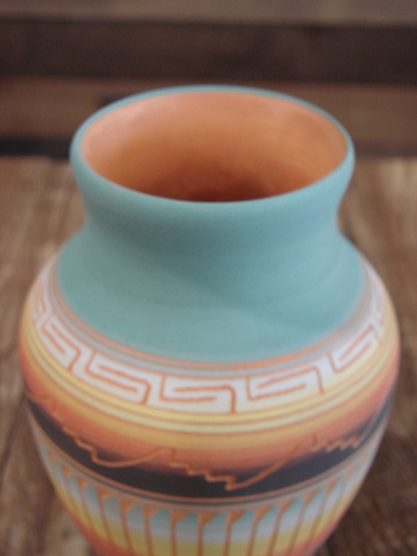 Native American Navajo Hand Etched & Hand Painted Pottery - Charlie