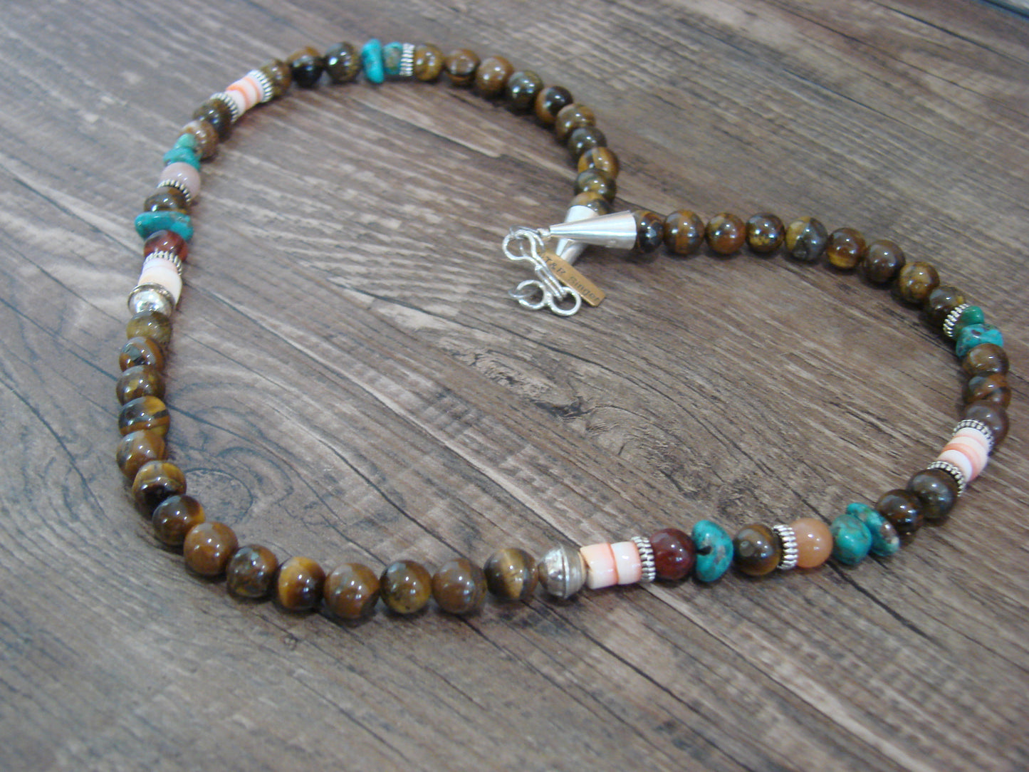 Native American Sterling Silver & Tiger Eye 18" Gemstone Necklace by Singer