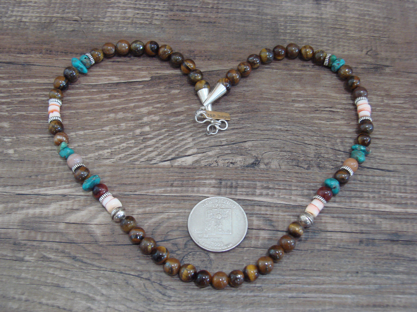 Native American Sterling Silver & Tiger Eye 18" Gemstone Necklace by Singer