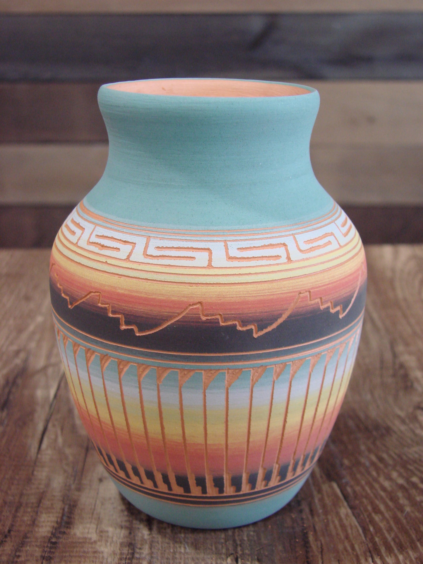 Native American Navajo Hand Etched & Hand Painted Pottery - Charlie