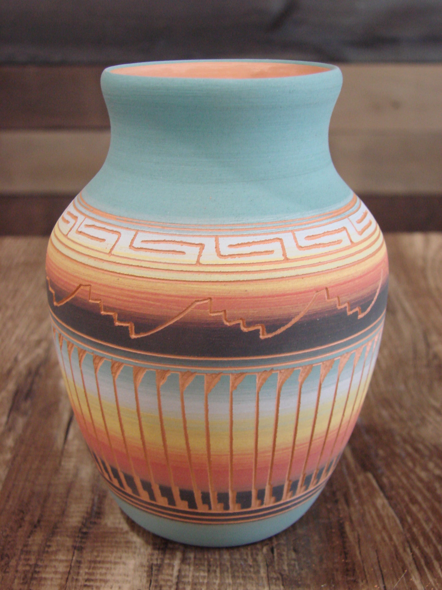 Native American Navajo Hand Etched & Hand Painted Pottery - Charlie