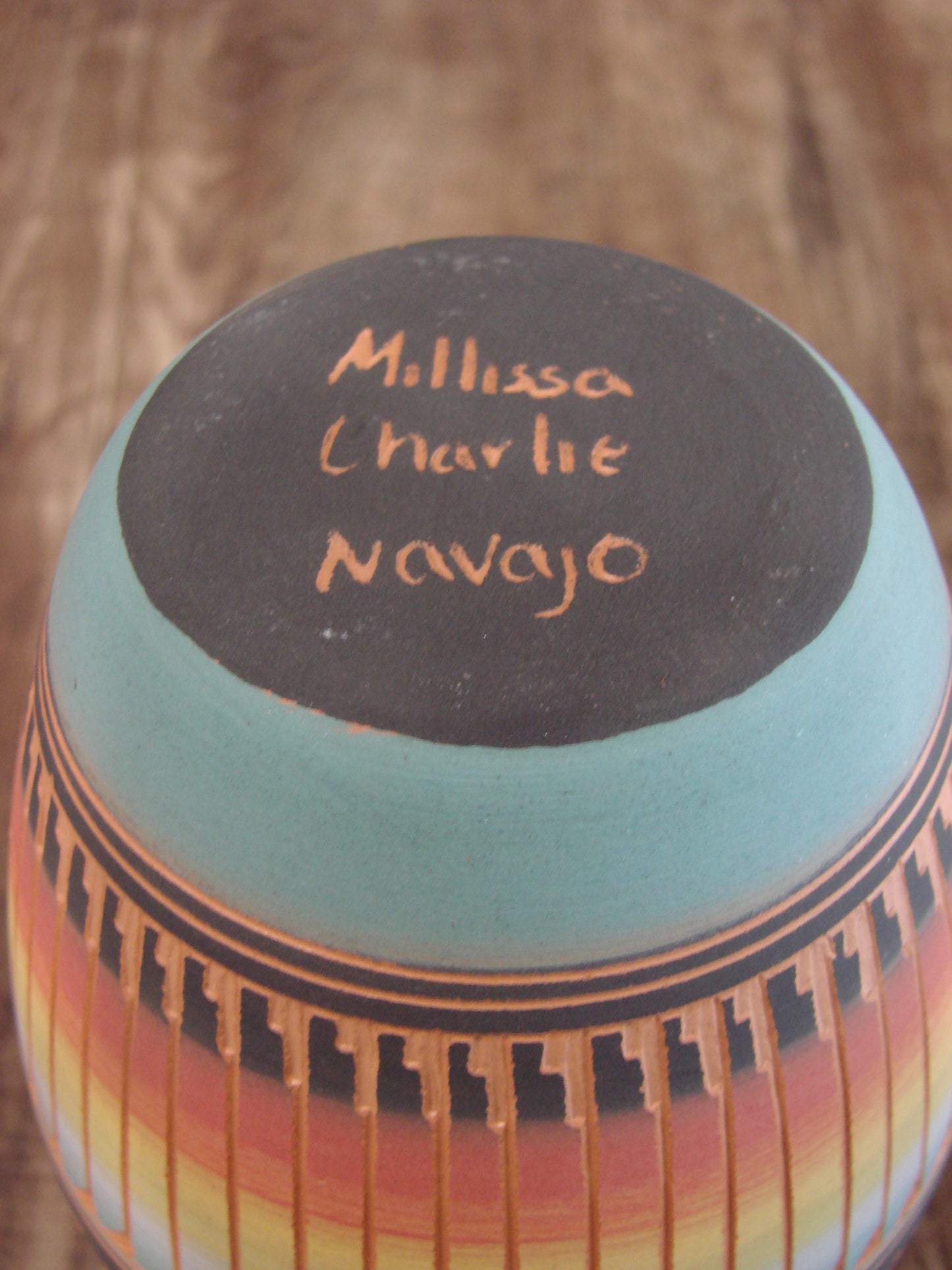 Native American Navajo Hand Etched & Hand Painted Pottery - Charlie