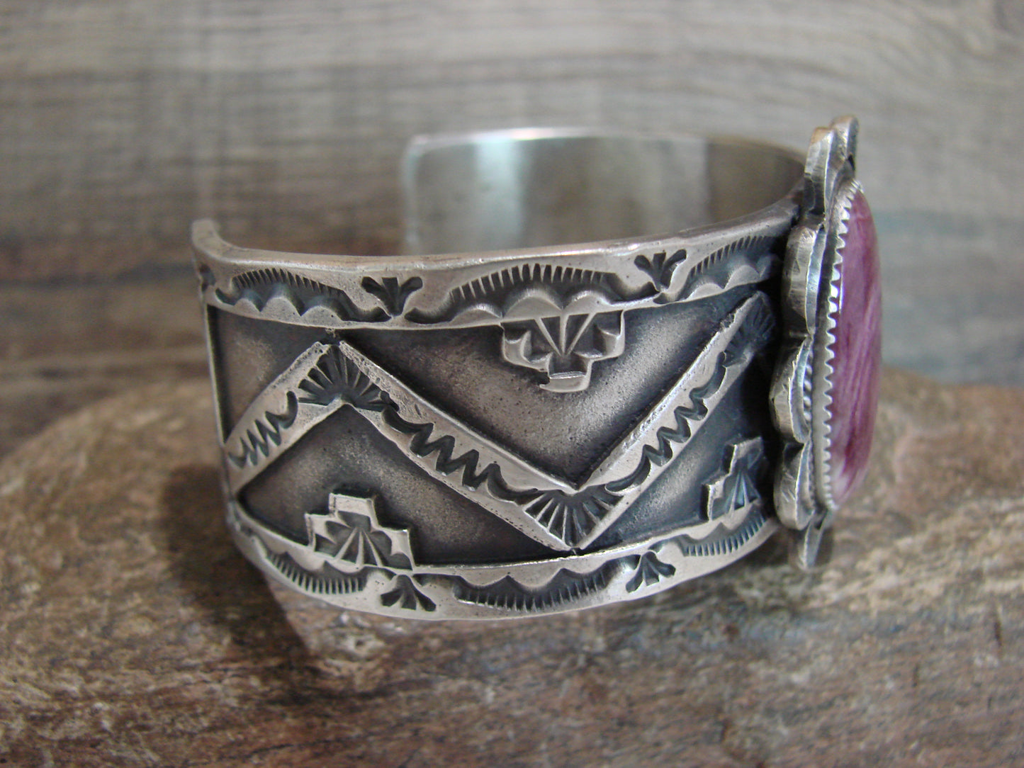 Navajo Indian Sterling Silver & Purple Spiny Oyster Bracelet Signed Billah
