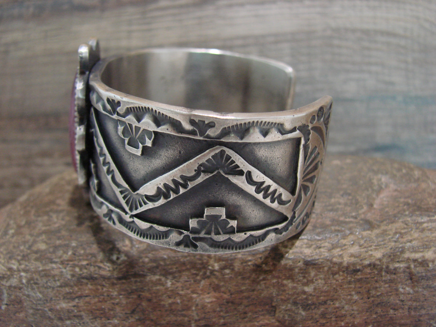 Navajo Indian Sterling Silver & Purple Spiny Oyster Bracelet Signed Billah