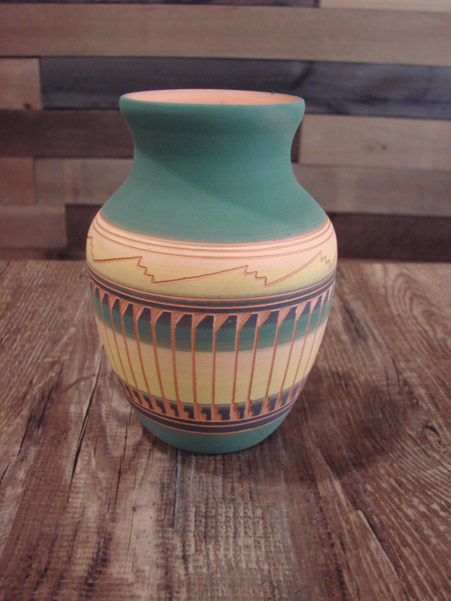 Native American Navajo Hand Etched & Hand Painted Pottery - Charlie