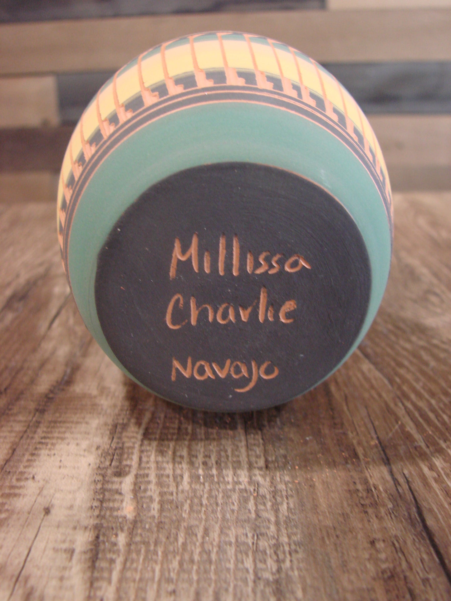 Native American Navajo Hand Etched & Hand Painted Pottery - Charlie