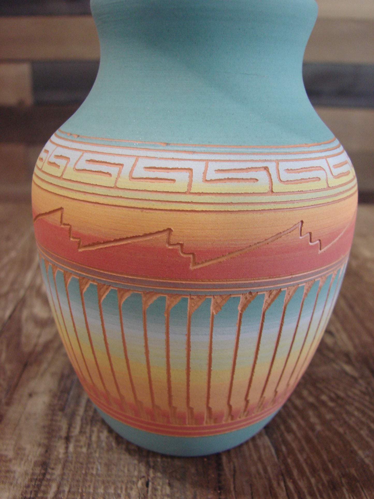 Native American Navajo Hand Etched & Hand Painted Pottery - Charlie