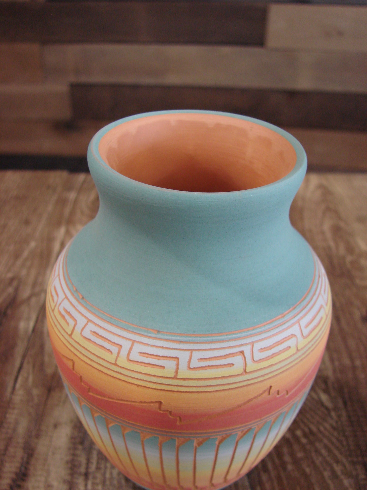 Native American Navajo Hand Etched & Hand Painted Pottery - Charlie