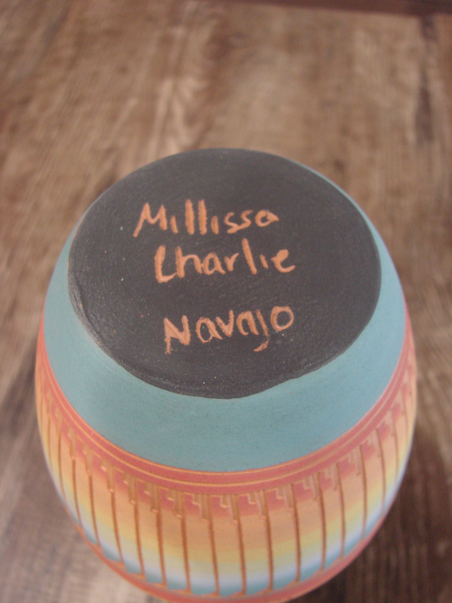 Native American Navajo Hand Etched & Hand Painted Pottery - Charlie