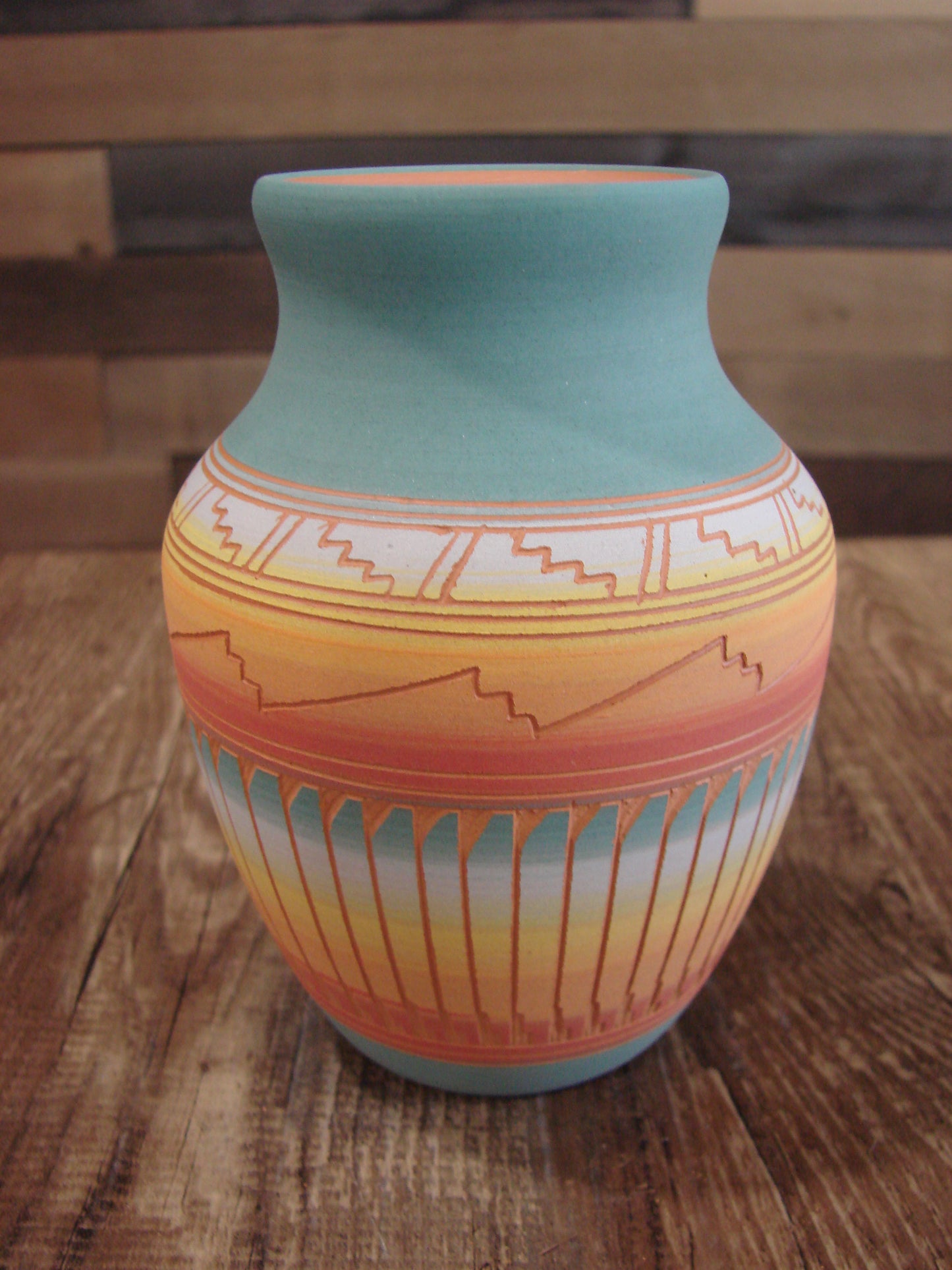 Native American Navajo Hand Etched & Hand Painted Pottery - Charlie