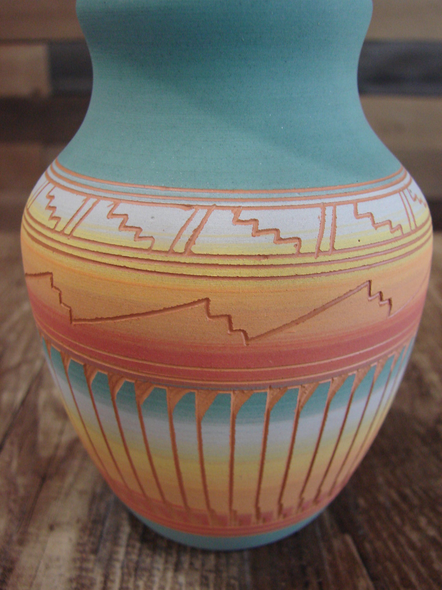 Native American Navajo Hand Etched & Hand Painted Pottery - Charlie