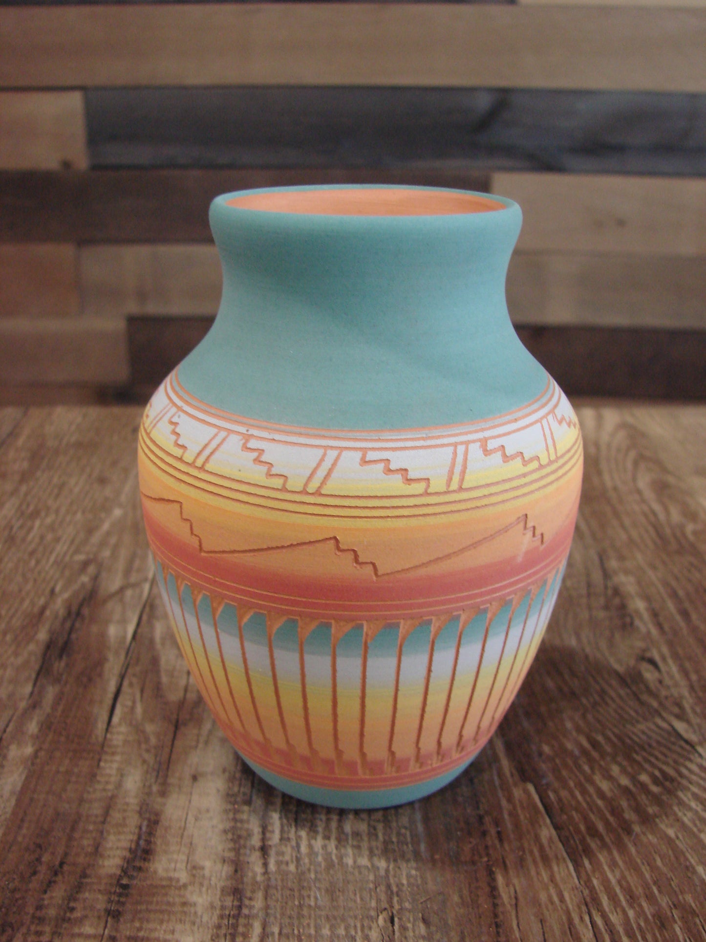 Native American Navajo Hand Etched & Hand Painted Pottery - Charlie
