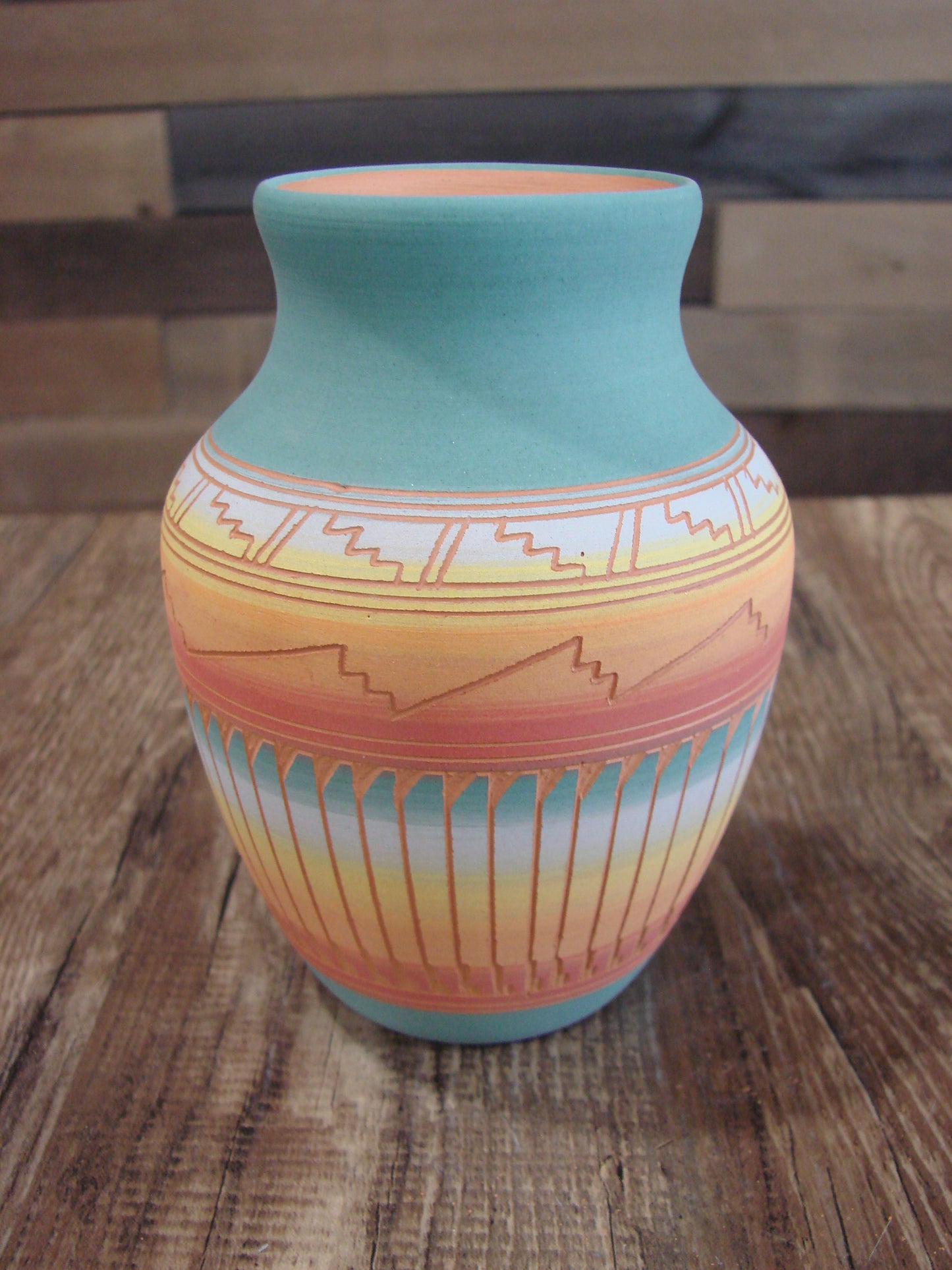 Native American Navajo Hand Etched & Hand Painted Pottery - Charlie