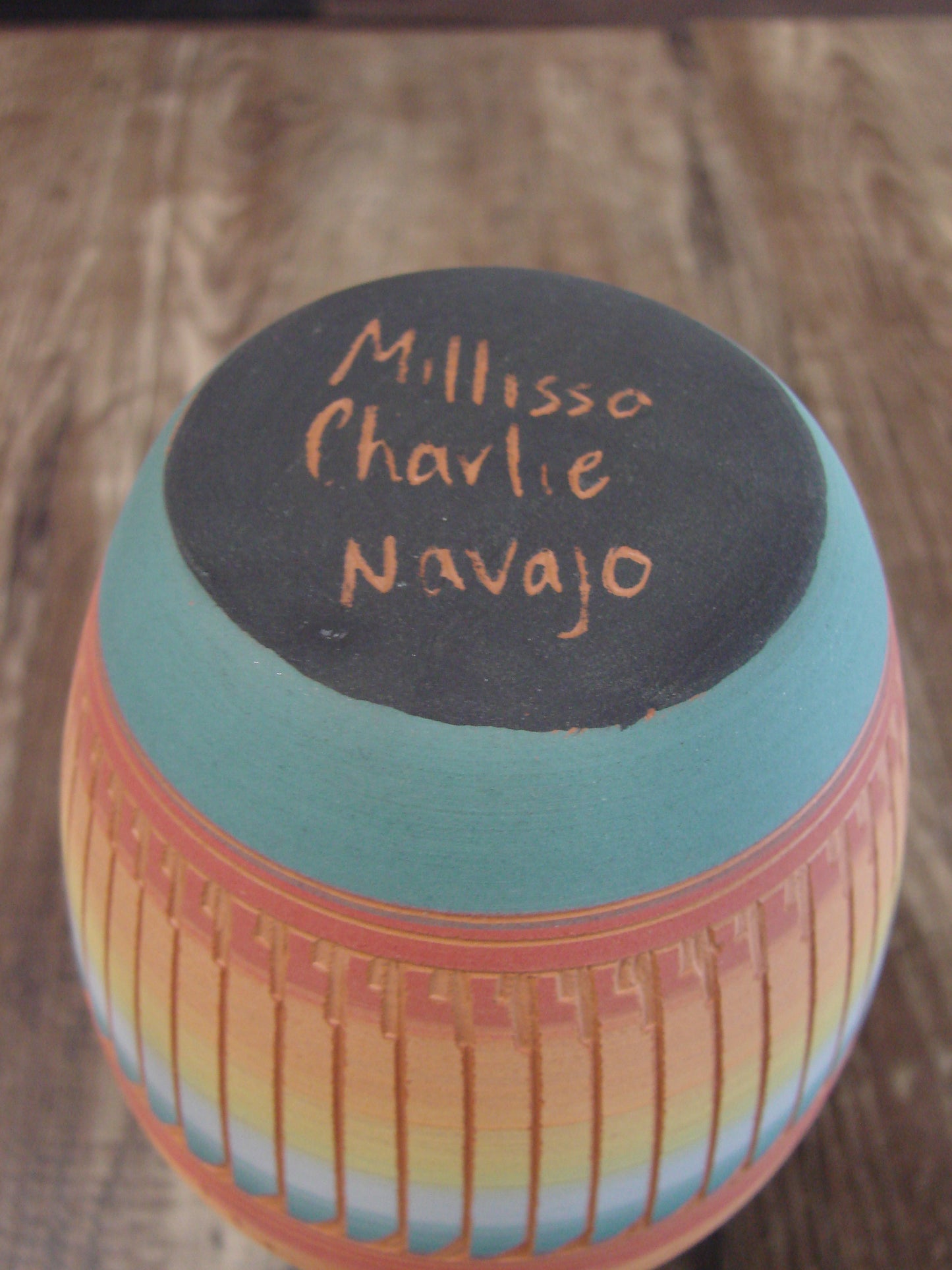 Native American Navajo Hand Etched & Hand Painted Pottery - Charlie