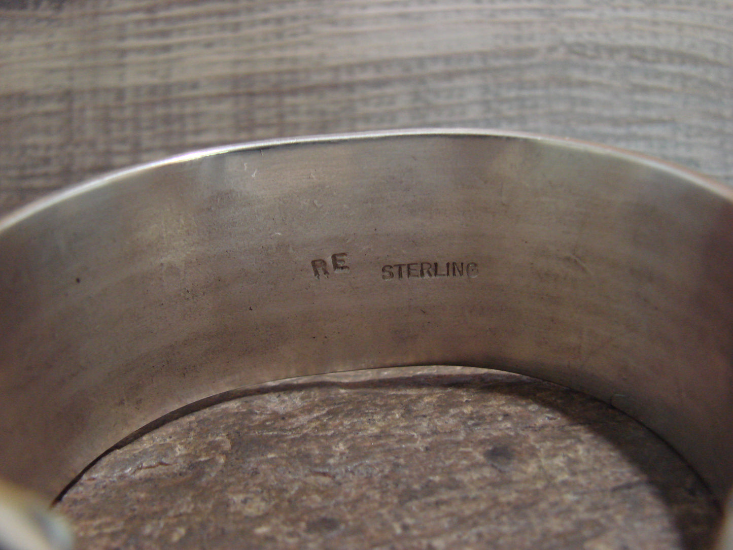 Navajo Indian Hand Stamped Sterling Silver Cuff Bracelet Signed RE