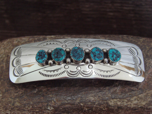 Native American Sterling Silver & Turquoise Row Hair Barrette by Begay