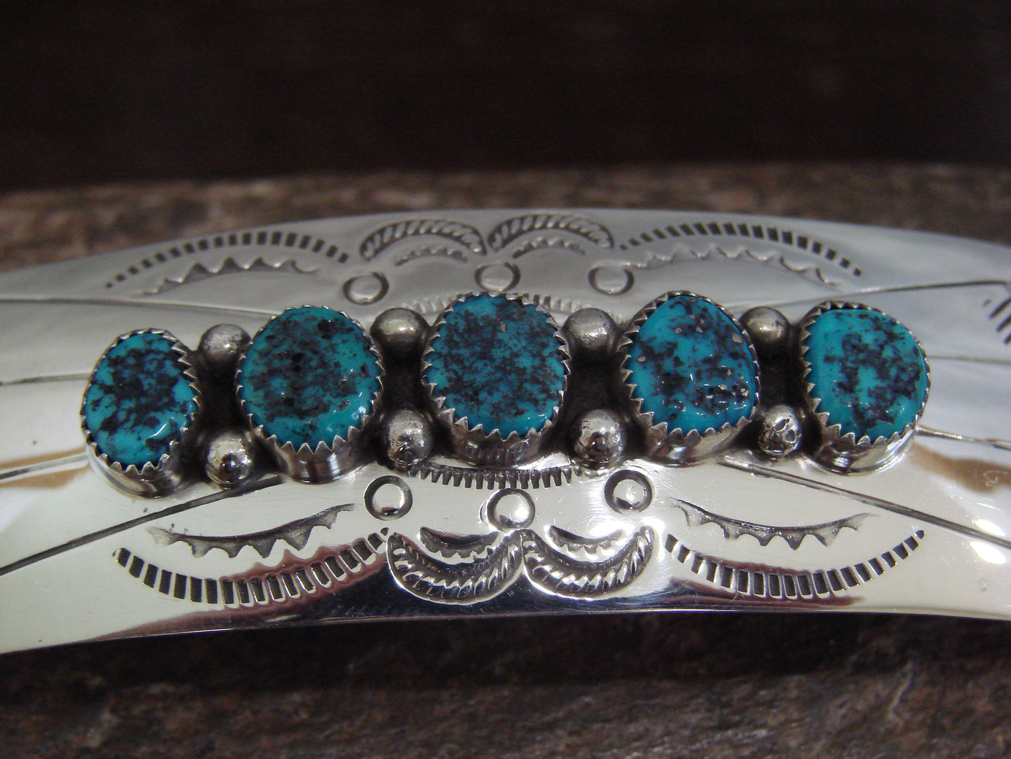 Native American Sterling Silver & Turquoise Row Hair Barrette by Begay