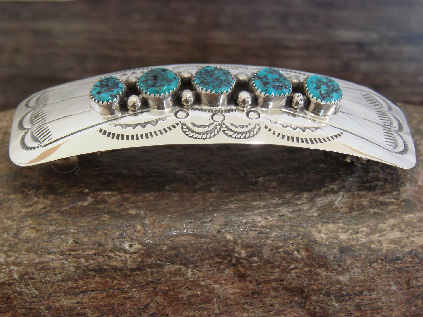 Native American Sterling Silver & Turquoise Row Hair Barrette by Begay