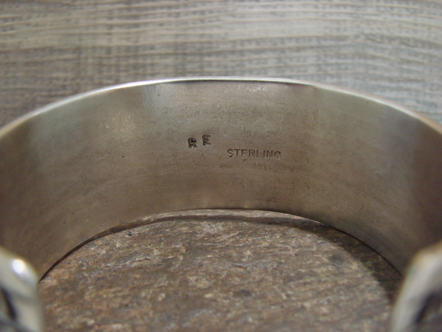 Navajo Indian Hand Stamped Sterling Silver Cuff Bracelet Signed RE