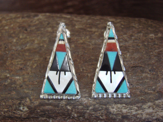 Zuni Indian Sterling Silver Turquoise Inlay Stud Post Earrings by Niiha