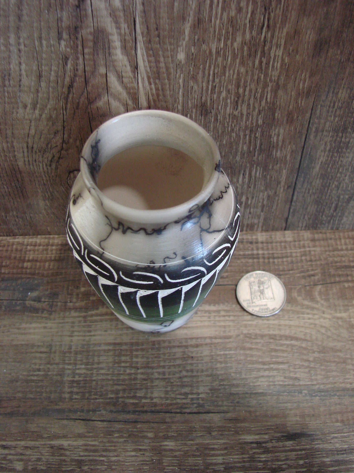 Small Native American Hand Etched Horse Hair Pottery - Benally