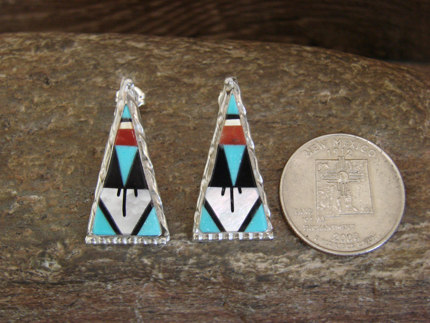 Zuni Indian Sterling Silver Turquoise Inlay Stud Post Earrings by Niiha