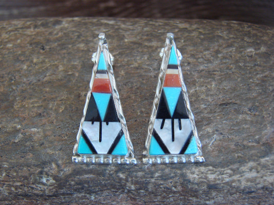 Zuni Indian Sterling Silver Turquoise Inlay Stud Post Earrings by Niiha