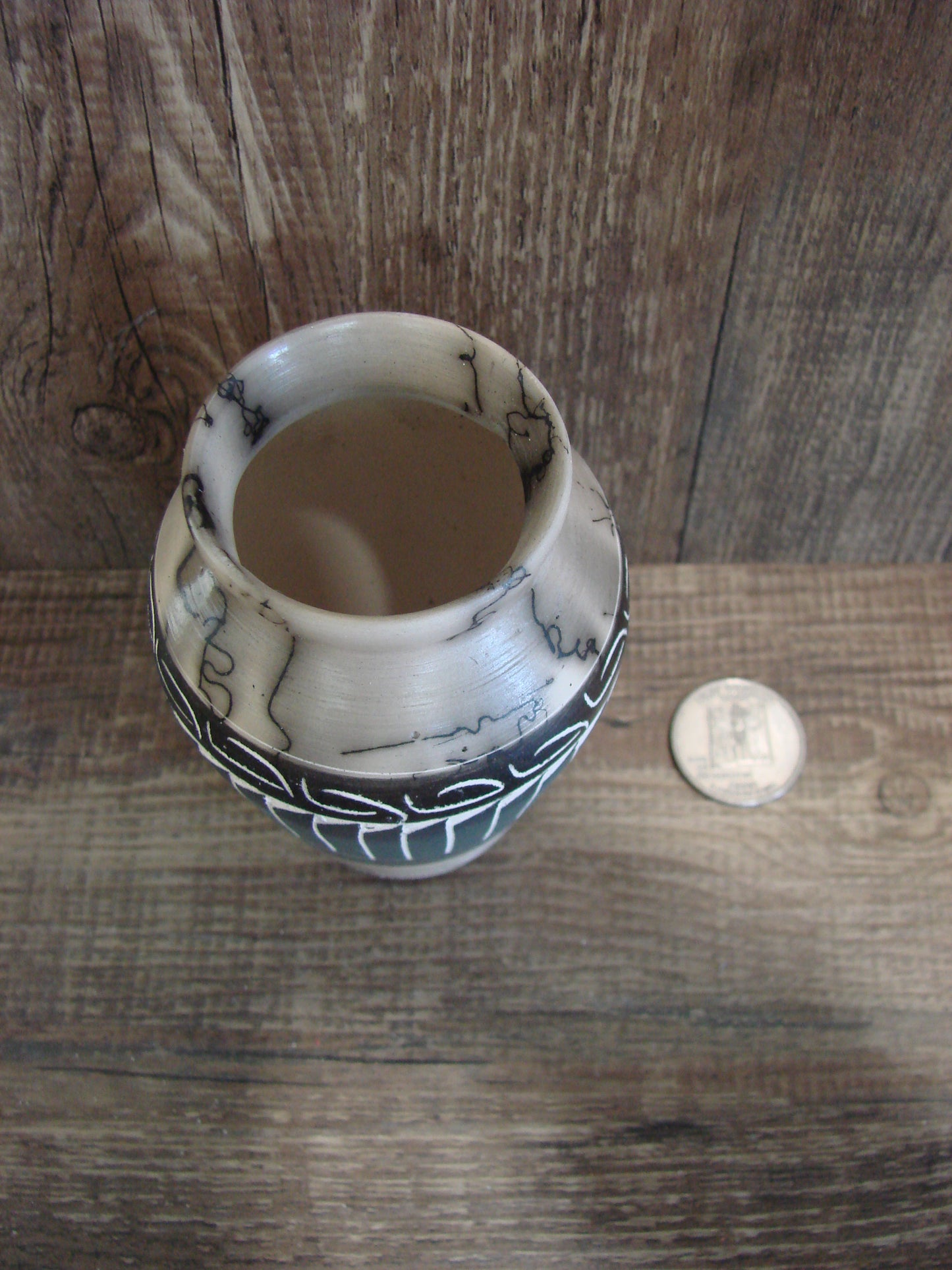 Small Native American Hand Etched Horse Hair Pottery - Benally