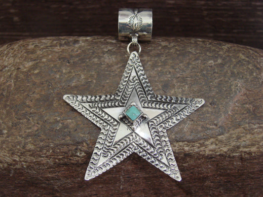 Native American Sterling Silver & Turquoise Star Pendant Signed Delgarito