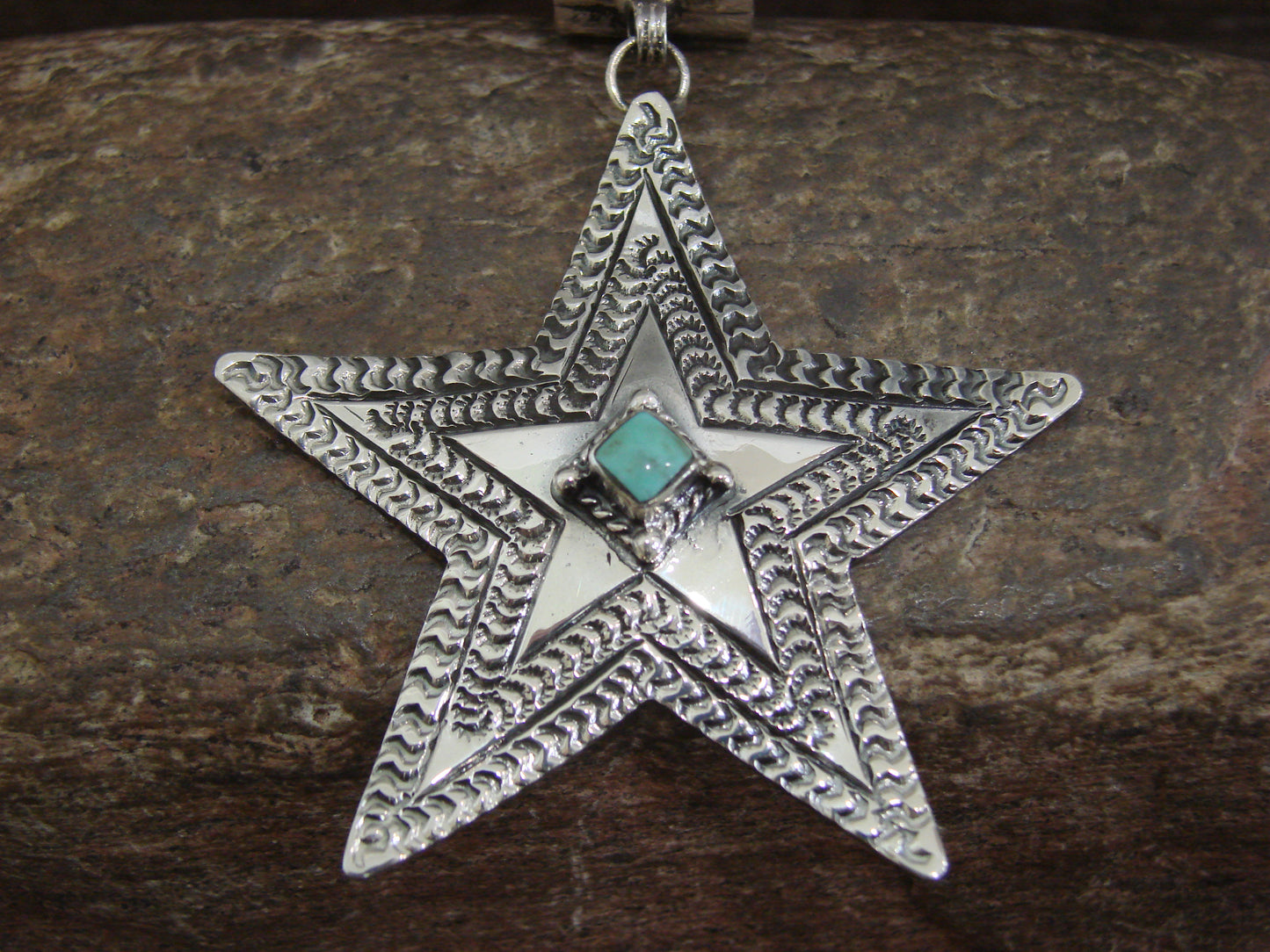 Native American Sterling Silver & Turquoise Star Pendant Signed Delgarito