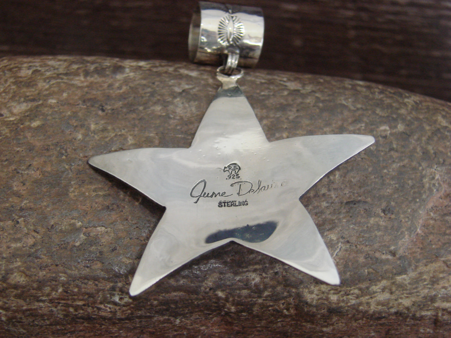Native American Sterling Silver & Turquoise Star Pendant Signed Delgarito