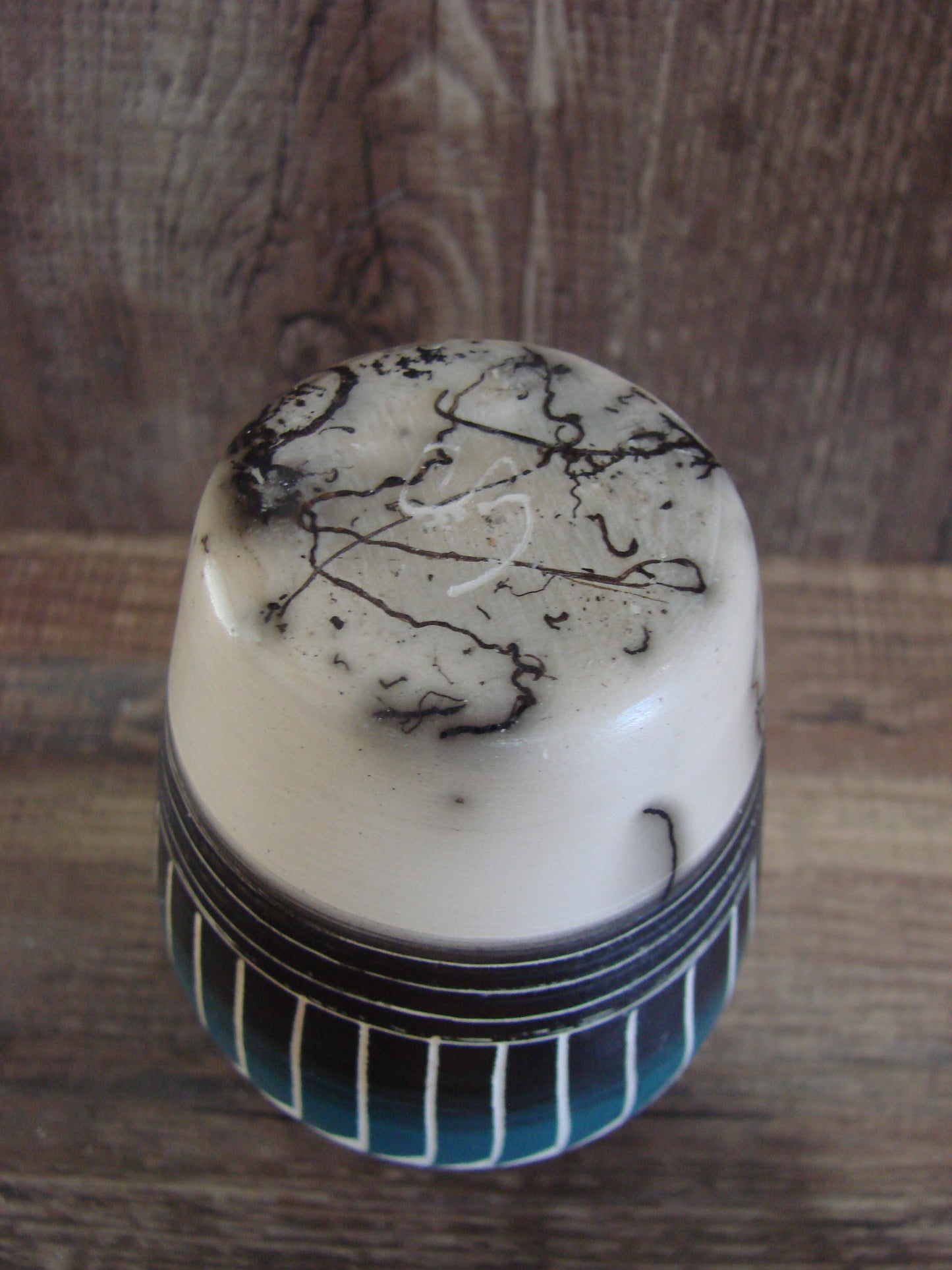 Small Native American Hand Etched Horse Hair Pottery - Benally