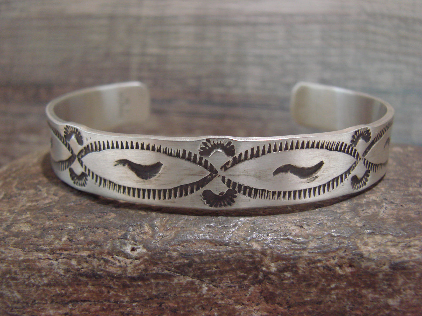 Navajo Hand Stamped Sterling Silver Bracelet by Sandy Bell