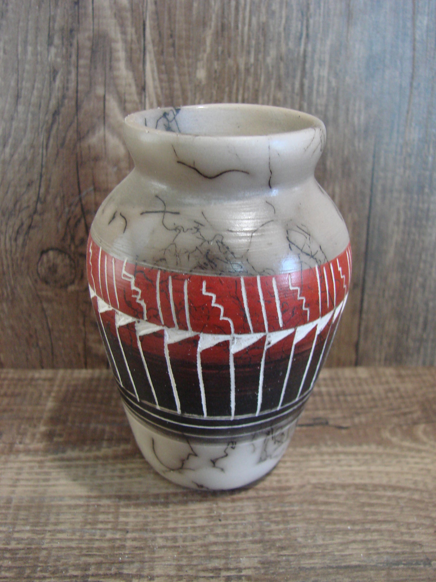 Small Native American Hand Etched Horse Hair Pottery - Benally