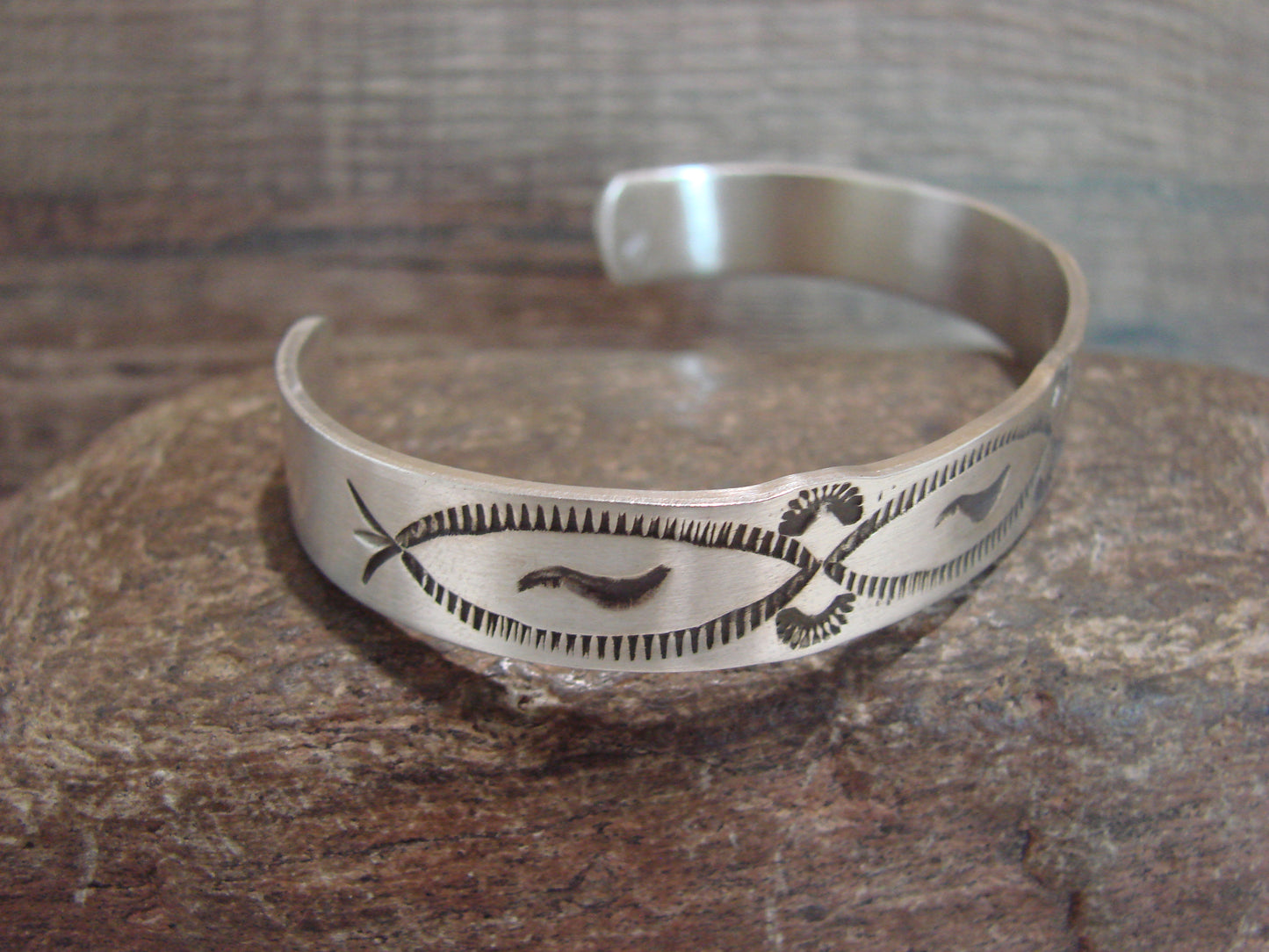 Navajo Hand Stamped Sterling Silver Bracelet by Sandy Bell