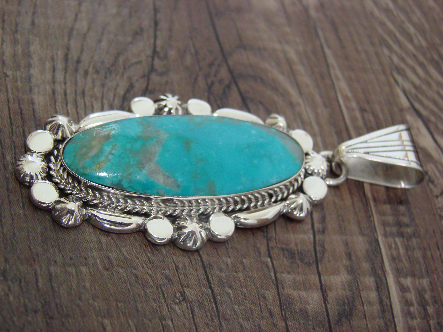 Native American Indian Sterling Silver & Turquoise Pendant - Platero