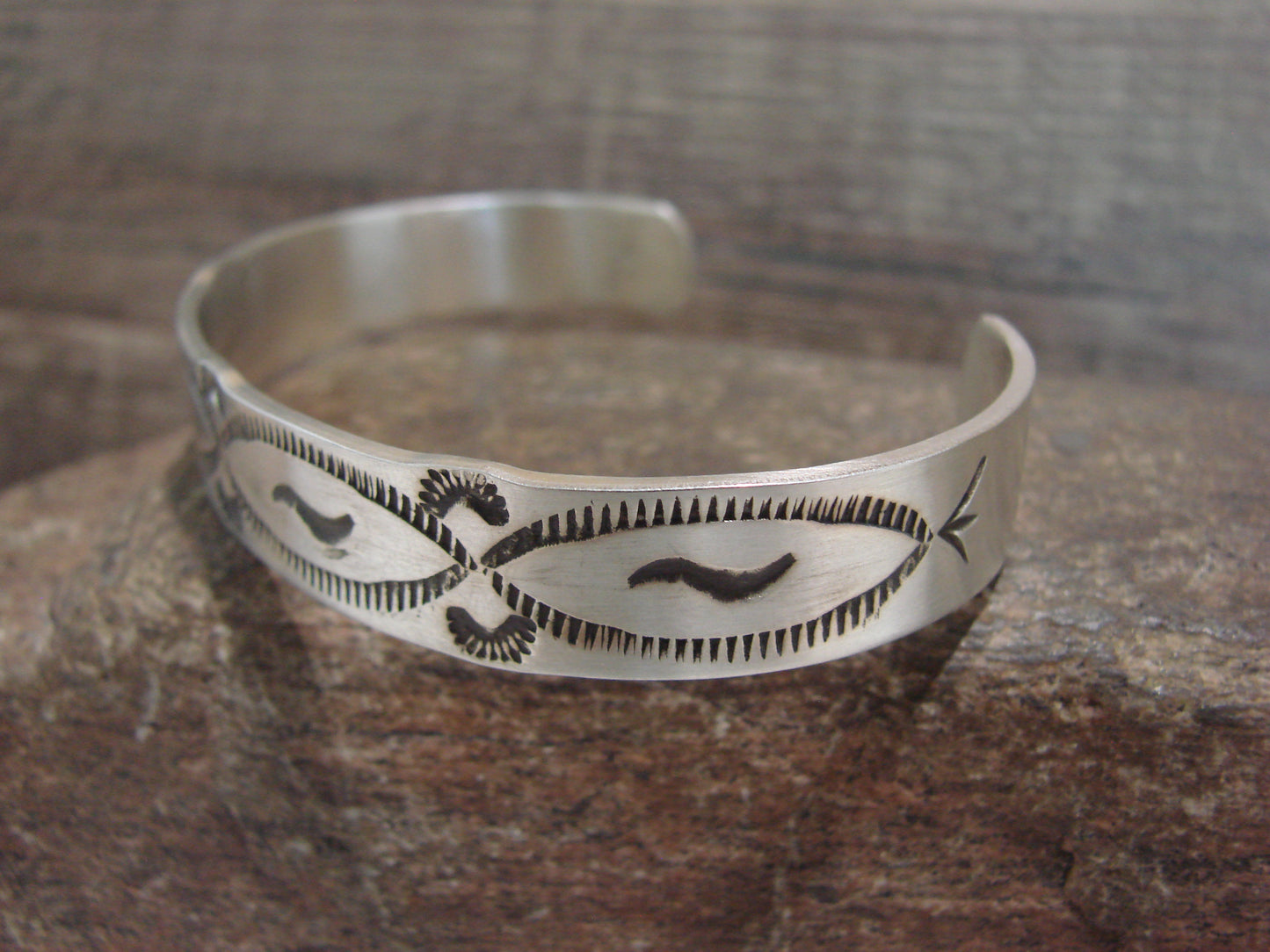 Navajo Hand Stamped Sterling Silver Bracelet by Sandy Bell