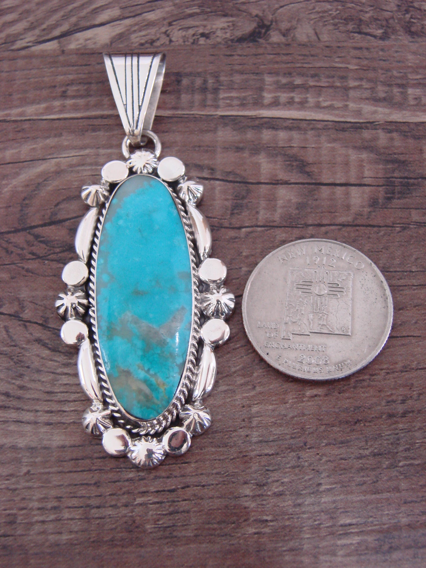 Native American Indian Sterling Silver & Turquoise Pendant - Platero