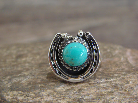 Native American Sterling Silver & Turquoise Lucky Horse Shoe Ring - Platero - Size 9