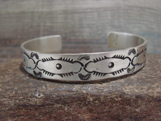 Navajo Hand Stamped Sterling Silver Bracelet by Sandy Bell