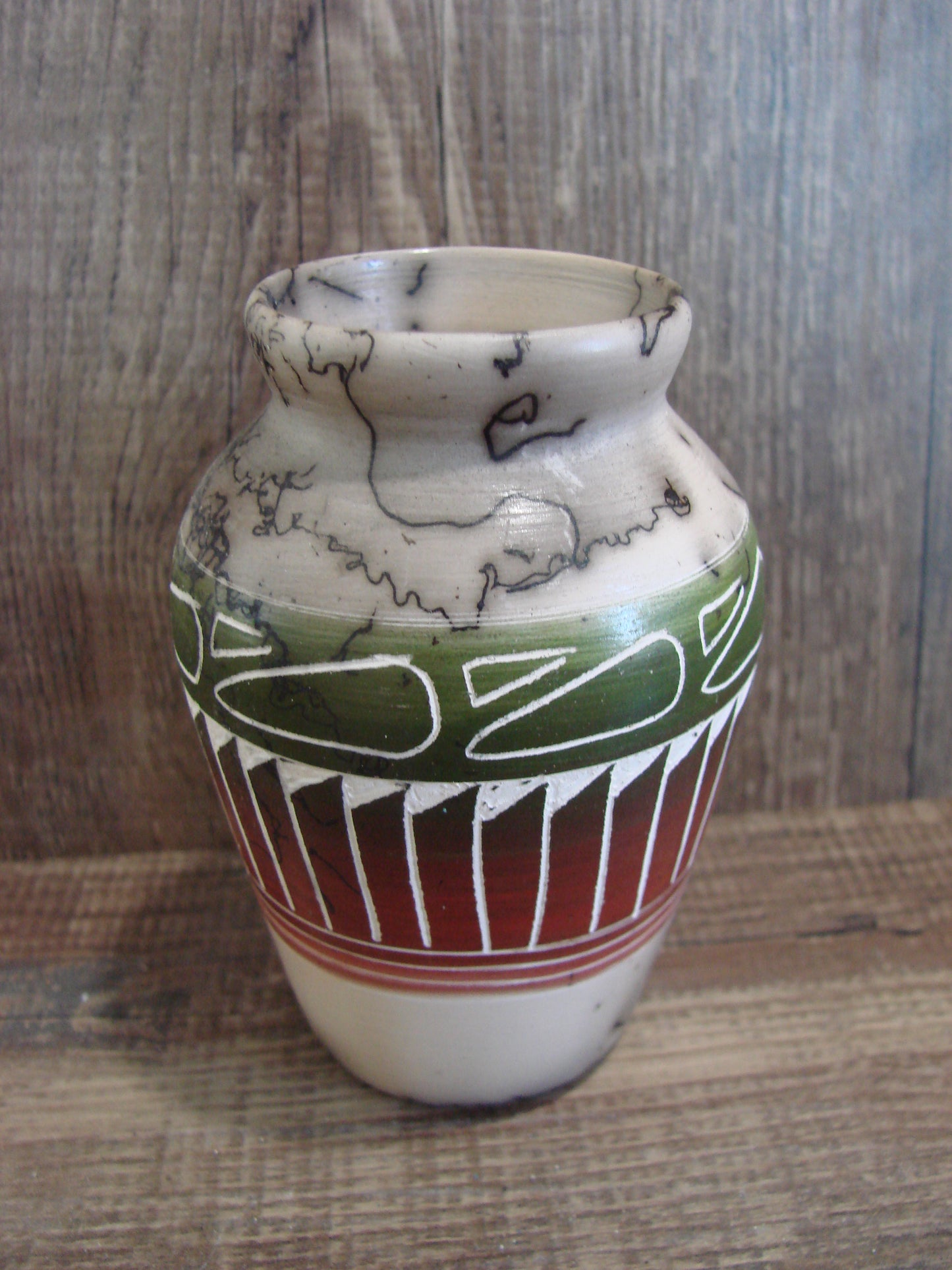 Small Native American Hand Etched Horse Hair Pottery - Benally