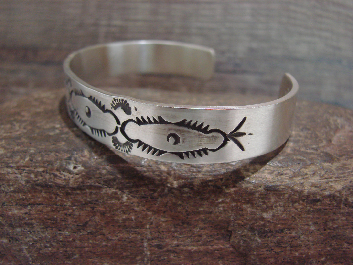 Navajo Hand Stamped Sterling Silver Bracelet by Sandy Bell