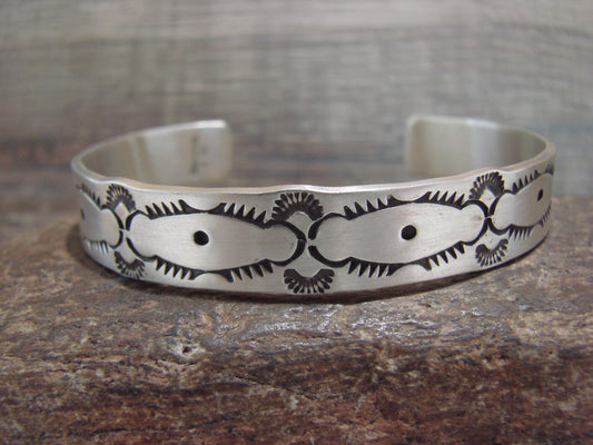 Navajo Hand Stamped Sterling Silver Bracelet by Sandy Bell