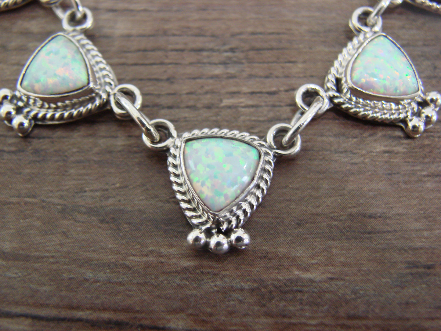 Native American Sterling Silver & White Opal Link Necklace -Betone