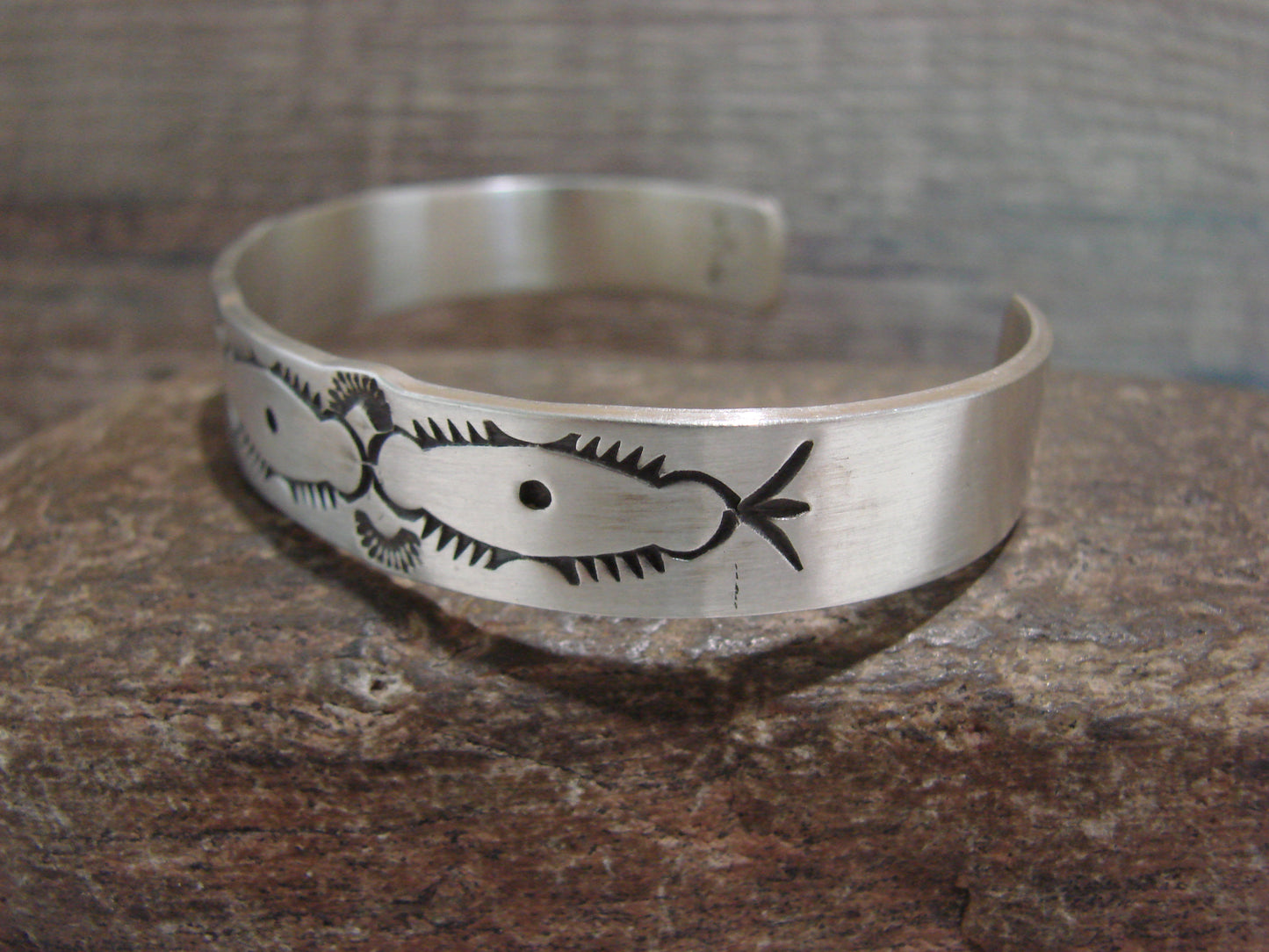 Navajo Hand Stamped Sterling Silver Bracelet by Sandy Bell