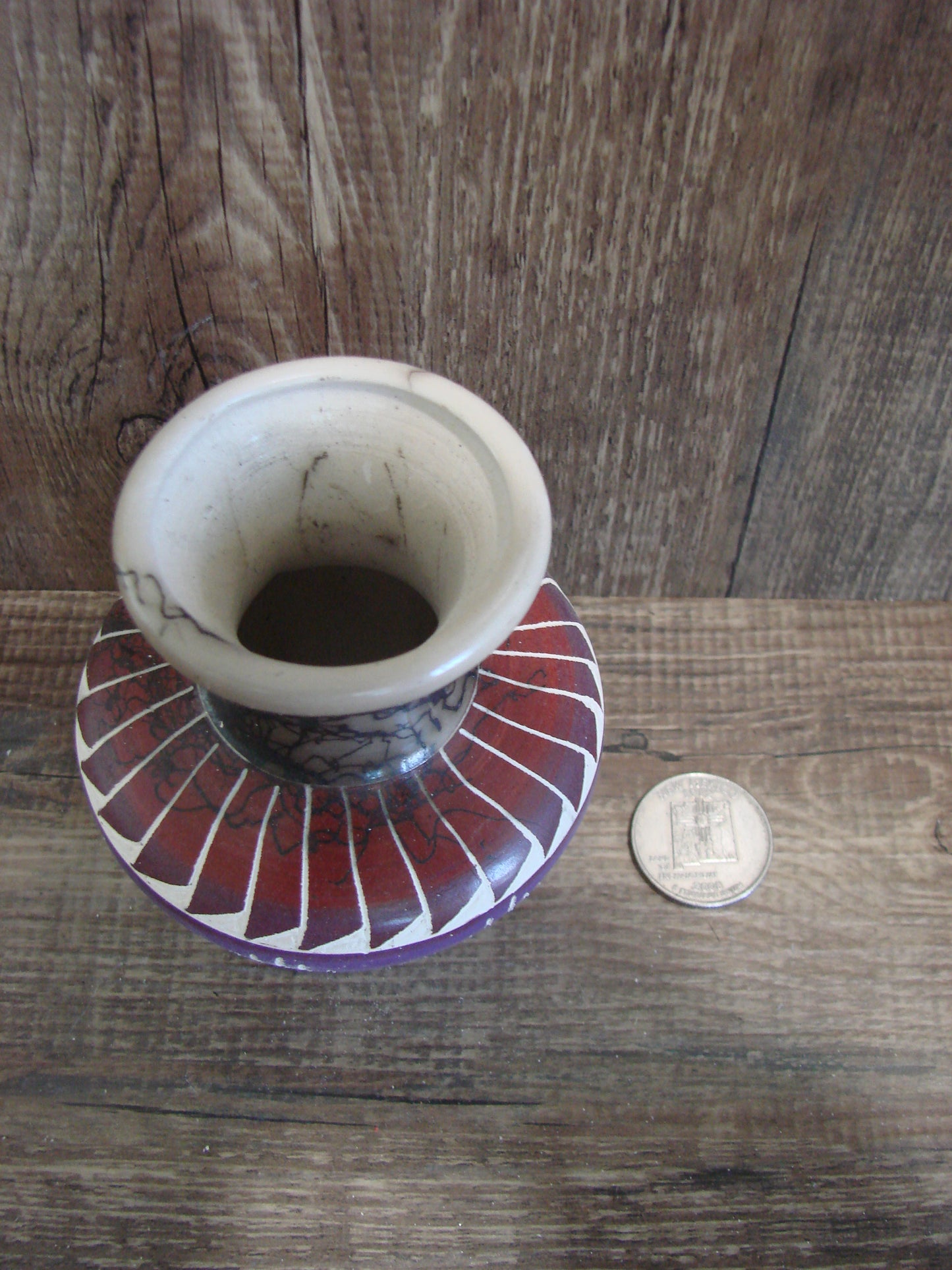 Small Native American Hand Etched Horse Hair Pottery - Benally
