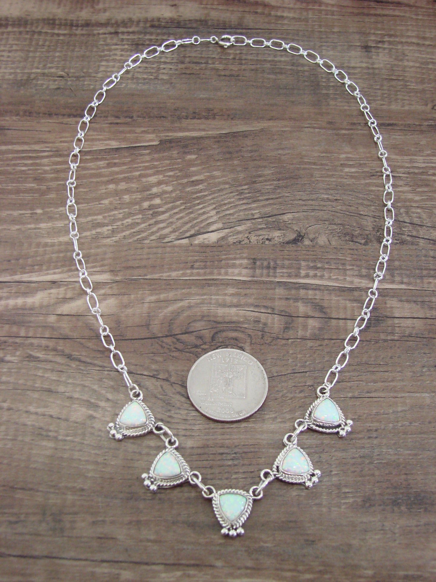 Native American Sterling Silver & White Opal Link Necklace -Betone