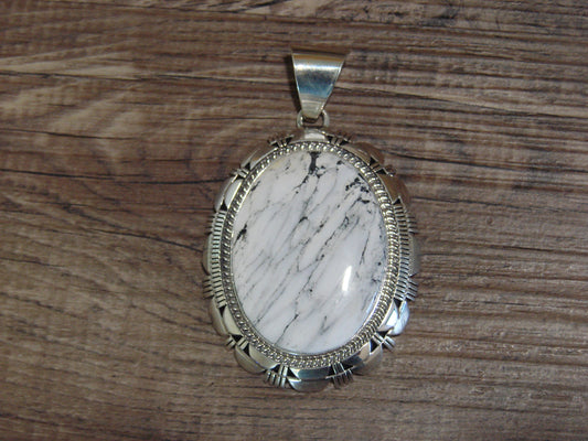 Navajo Sterling Silver & White Buffalo Turquoise Pendant by Yazzie