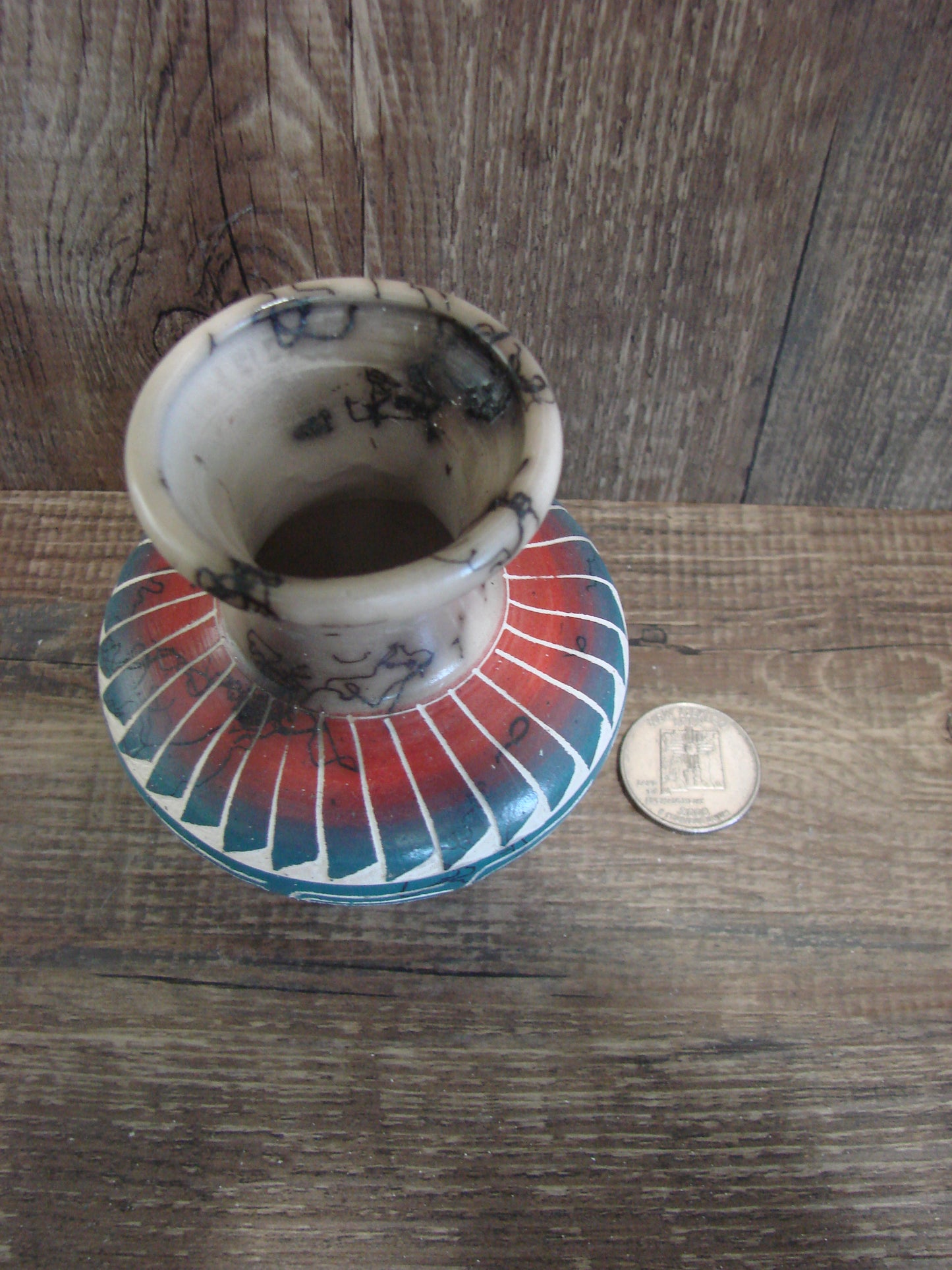 Small Native American Hand Etched Horse Hair Pottery - Benally